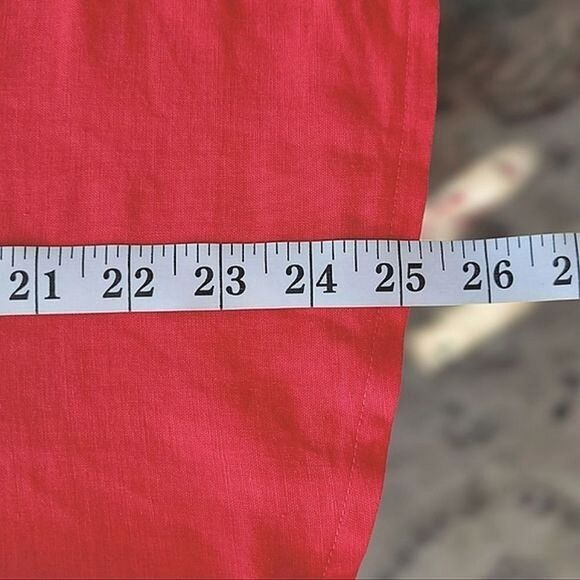 Olsen red linen blend crochet detail v-neck short sleeve t-shirt - Picture 9 of 12